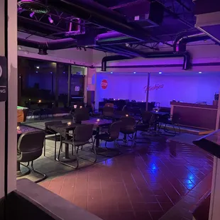 purple lighting in the dining area