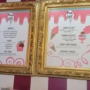 Ice cream menu
