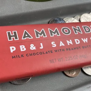 a chocolate bar in a cash machine