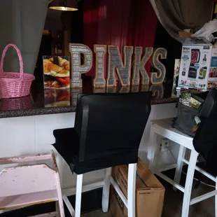 two chairs in front of a counter