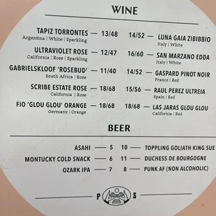 Wine Menu