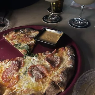 Basic B Pizza (add spicy sopressata) w/ Nduja ranch.