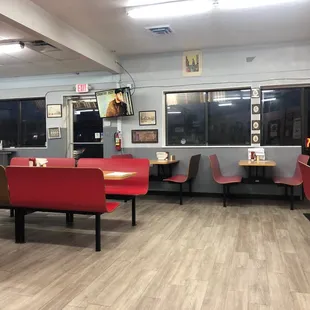 red chairs and tables