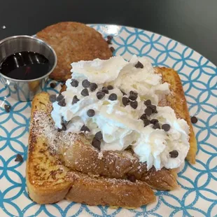 Chocolate Chip French Toast and Sausage(Kids Menu!) so much food, and it was delicious!!