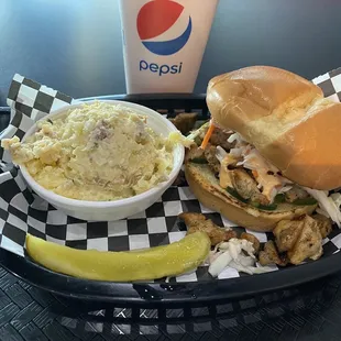 Bomb-Mi sandwich and potato salad