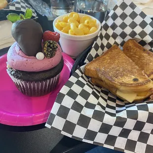 Schmancy, side of Mac, and a berry chocolate cupcake.