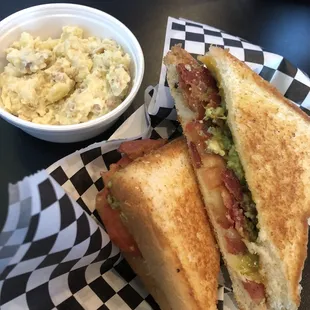 Ultimate Grilled Cheese with their loaded potato salad