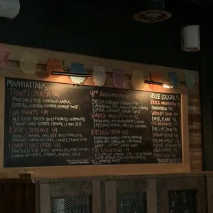 a menu on the wall