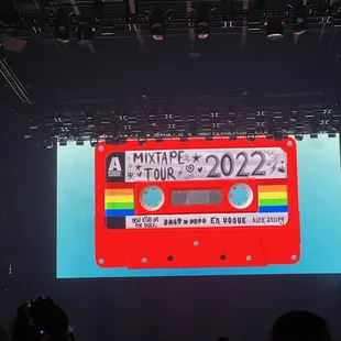 a red cassette on stage