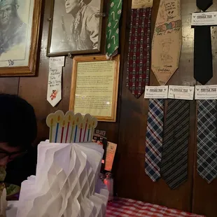 All the cut up ties on display!