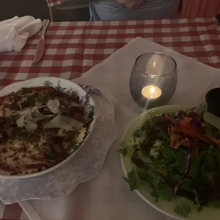 Baked ravioli and house salad