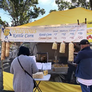 Fresh kettle corn and caramel corn. Can do half half in a bag too
