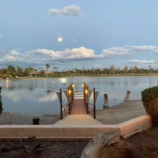 a view of a lake and a dock