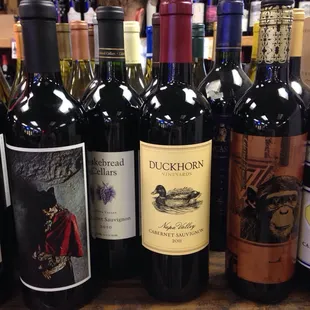 a variety of wine bottles