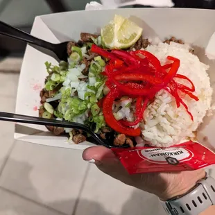 Pork sisig rice plate