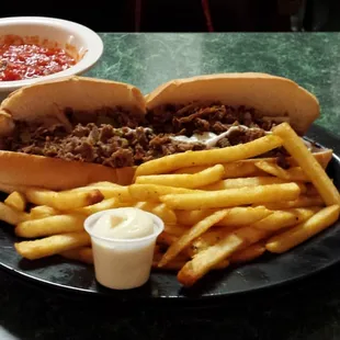 Steak and Cheese with fries 9 inch. YuM!!