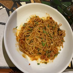 Spaghetti with tomato basil sauce