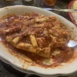 Ziti with meat sauce and cheese