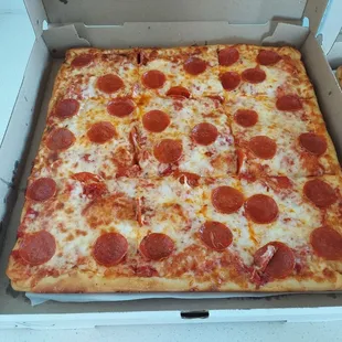 Sicilian pizza with pepperoni