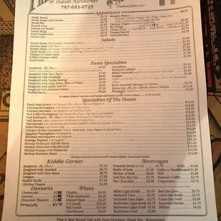 the menu for the restaurant