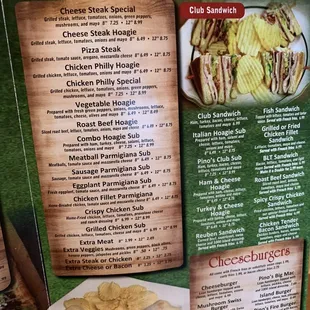 a menu for sandwiches and hot dogs