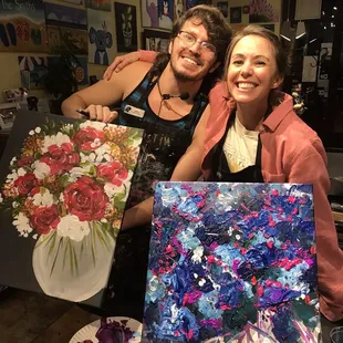 With permission , staff member Austin showing how painting was meant to be done and my interpretation