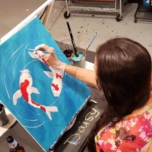 This is Me ‍ painting  never done it before .Thanks to our instructor ‍Patty