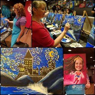 Harry Potter Music and trivia was a blast to enjoy while painting Hogwarts Van Gogh style.