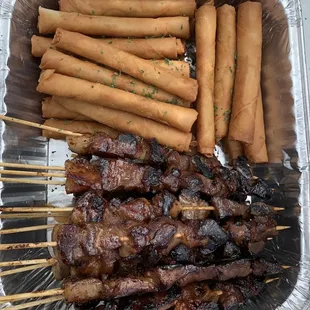Filipino Chicken Lumpia Spring Rolls &amp; BBQ Skewers