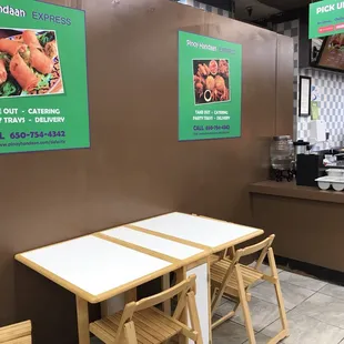 A single seating currently good for 4 people but with space for more.