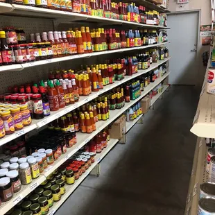 shelves of condiments