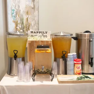 beverage station: calamansi juice, mango juice and coffee