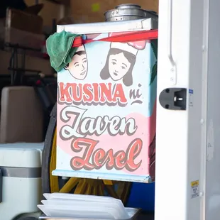 a sign in the back of a truck