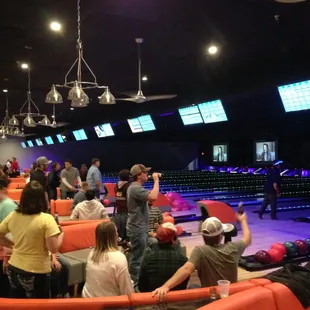 bowling alley with bowling lanes