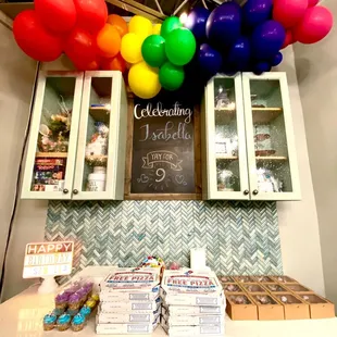 Party room with personalized greeting