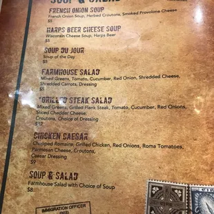 a menu for soup and salad