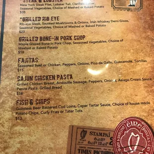 a menu for a restaurant