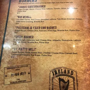 a menu for a restaurant