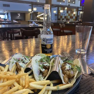 Blackened shrimp tacos + best fries ev.er