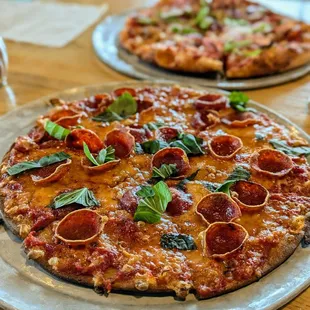 Gluten free and dairy free pepperoni pizza.
