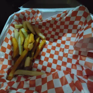 This is an order of fries at Pinto Beans Edna TX.