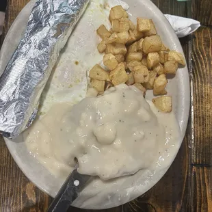 Chicken fried steak and eggs