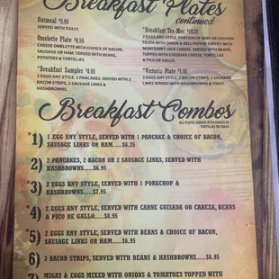 Breakfast plates cont and breakfast combos