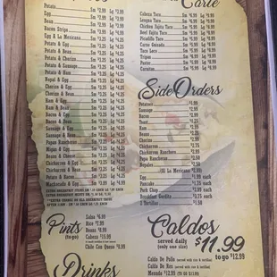 Breakfast taco menu