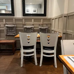 a table and chairs in a restaurant