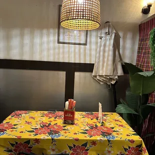 a table and chairs in a restaurant