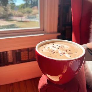 The Morning Mocha, our new spring mocha! This beauty has incredible chocolates, a spiced vanilla syrup, and cocoa nibs on top.