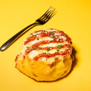 a fork and knife on a yellow background