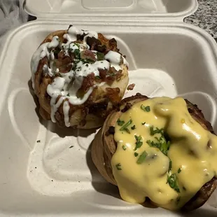 Back is chicken bacon ranch and the front is Philly cheese steak.