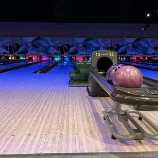 a bowling alley with bowling lanes